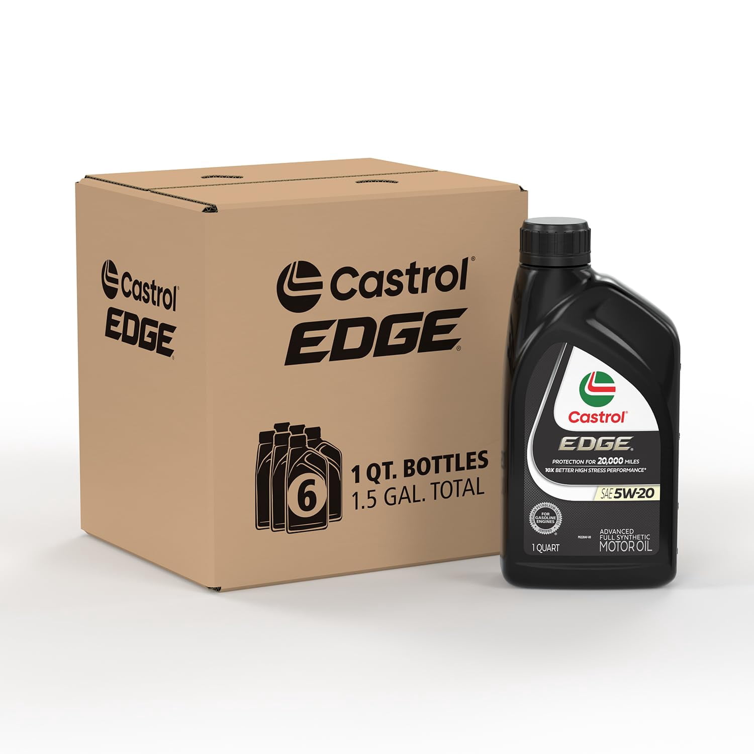 Castrol Edge 5W-20 Advanced Full Synthetic Motor Oil, 1 Quart, Pack of 6