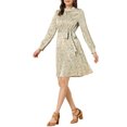 thumbnail image 1 of INSPIRE CHIC Robe Fleurie pour Femme Col Montant Manches Longues Taille à Nouer Longueur Genou Robe Bohème TP Vert Pois, 1 of 6