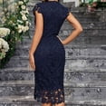 thumbnail image 4 of HKEJIAOI Robe Midi Moulante en Dentelle pour Femmes à Manches Courtes, Col Rond, Robe Formelle pour Fête, Bal de Promo, Cocktail, Robe de Soirée Unie, Bleu Marine m, 4 of 9