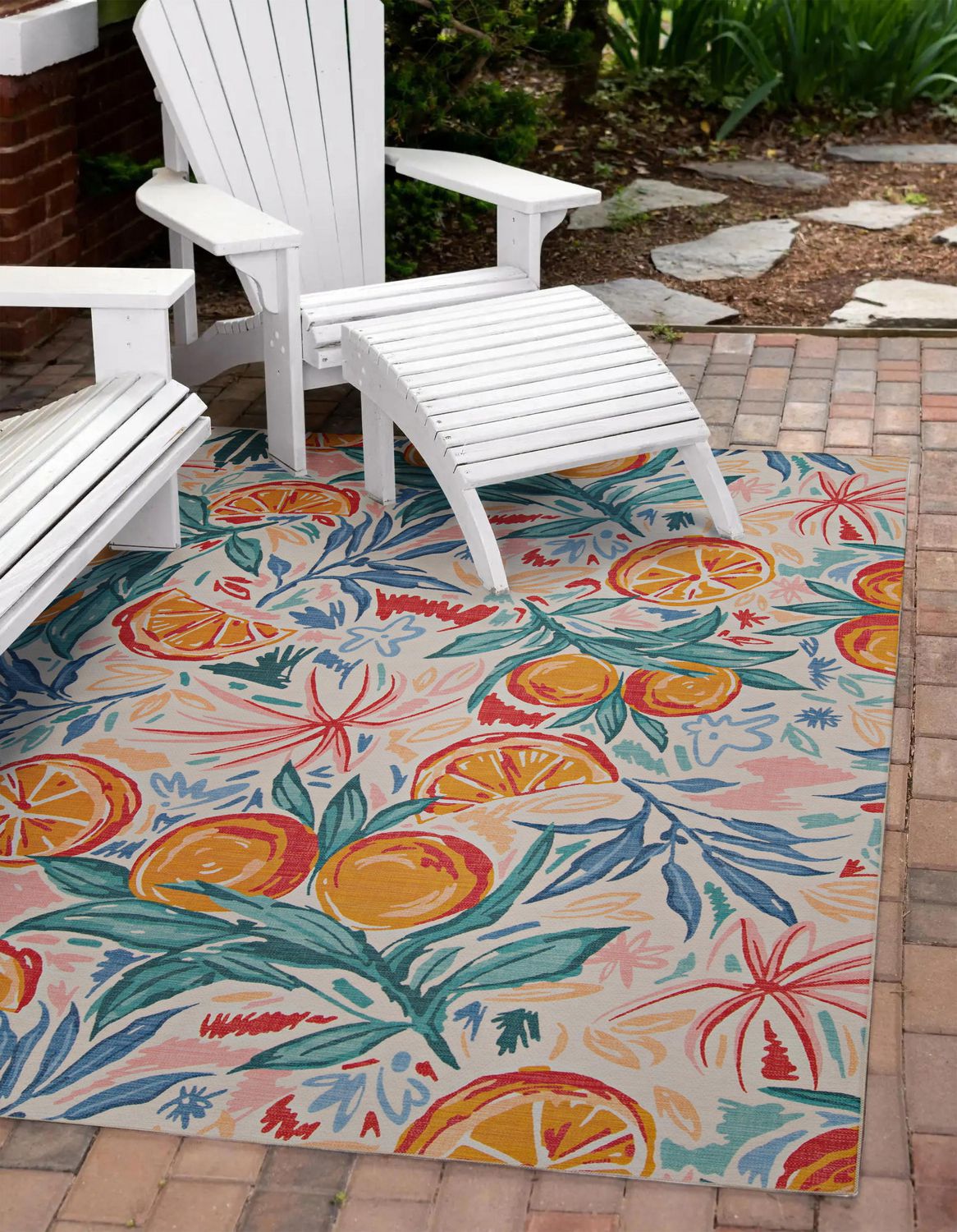 Tapis d'extérieur lavable Pensacola ivoire & orange 5 pi x7 pi