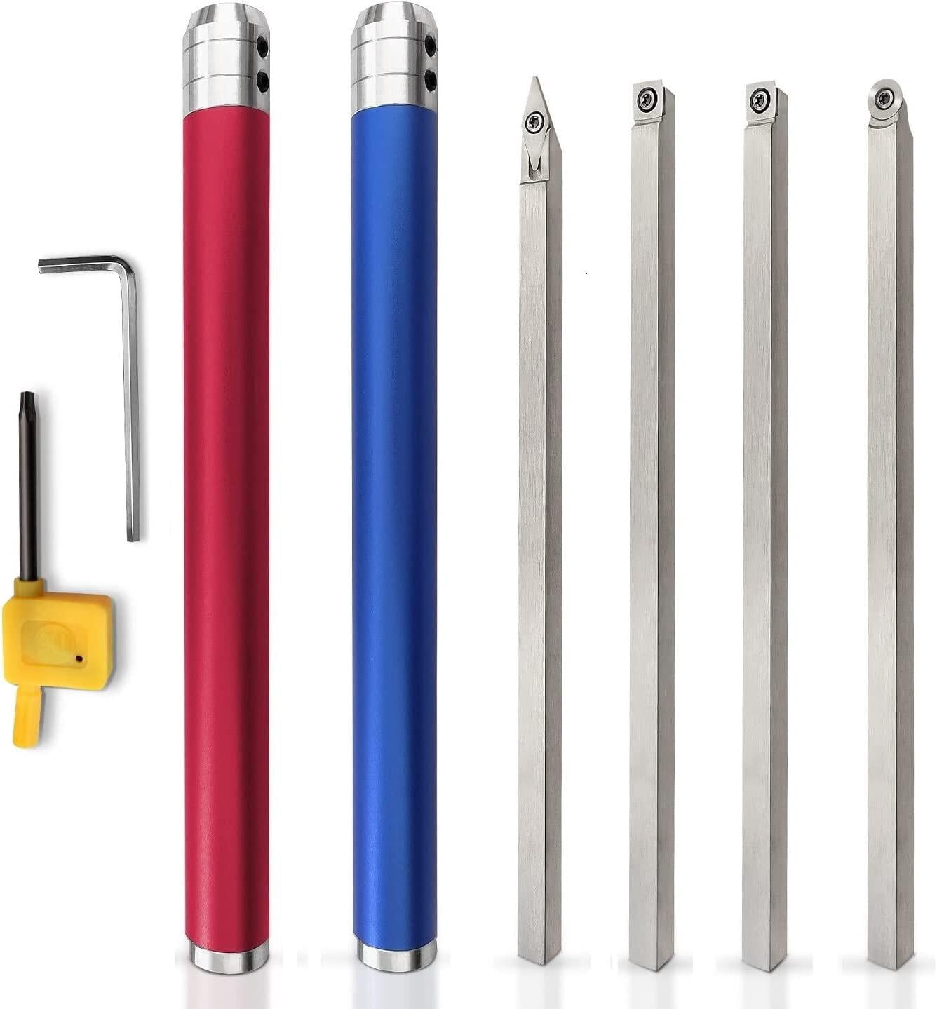 Mistaha Woodturning Tools Set with Interchangeable Carbide Cutters in Vibrant Red and Blue - 8 Pieces in Aluminum Case