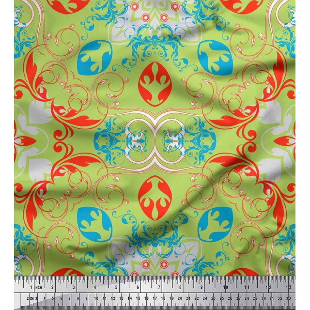 Soimoi Green Rayon Fabric Moroccan Damask Print Fabric by Yard 56 Inch Wide