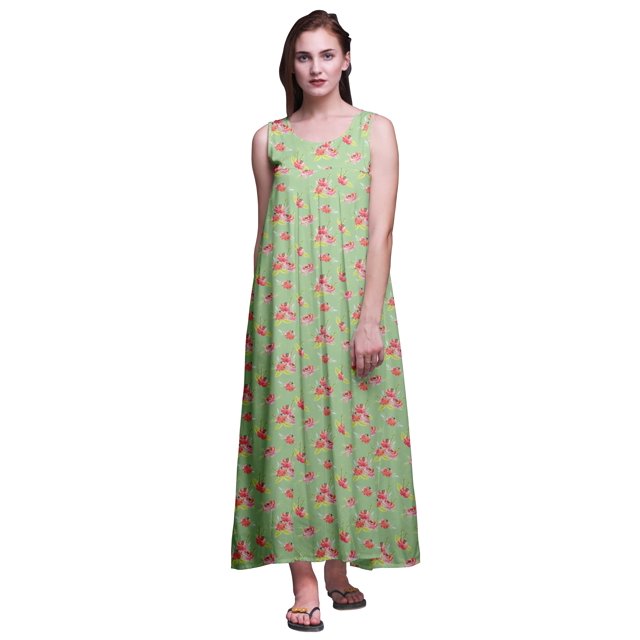 Bimba Robe de Nuit en Rayonne pour Femmes Maxi Imprimée Tenue de Sommeil Robe de Nuit-G