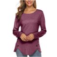 thumbnail image 1 of Hauts à Manches Longues pour Femmes Décontracté Couleur Unie Col Rond Pull Manches Longues Irrégulier Blouse Hauts pour Femmes Manches 3/4 Hauts Décontractés pour Femmes Hauts Femmes Manches Longues, 1 of 6