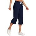 thumbnail image 2 of AherBiu Womens Capris for Summer Cotton Linen High Waisted Drawstring Cropped Pants Loose Lounge Capris Trousers, 2 of 6
