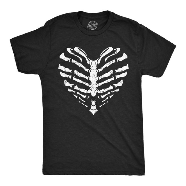 Mens Skeleton Ribcage Heart Funny T Shirt Spooky Novelty Tee for Men (Heather Black - Skeleton Ribcage Heart) - S