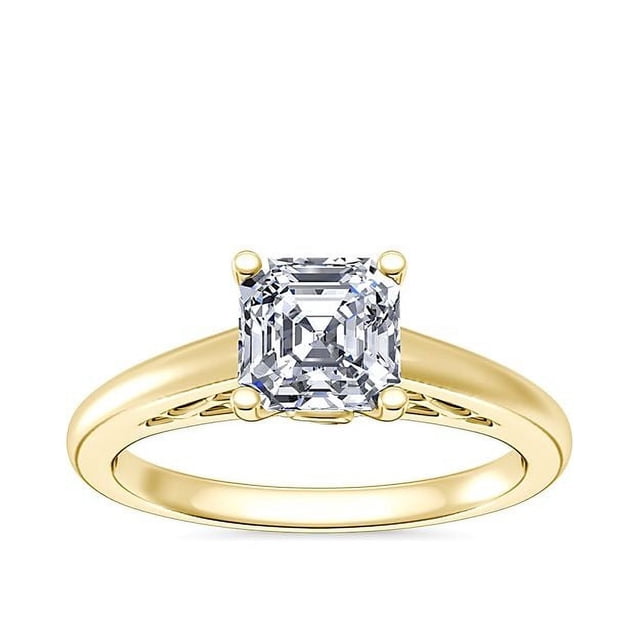 1.00 T.C.W Asscher Shape Natural Diamond Latest Design Solitaire Wedding Ring for Women Solid 18K Yellow Gold Size 8