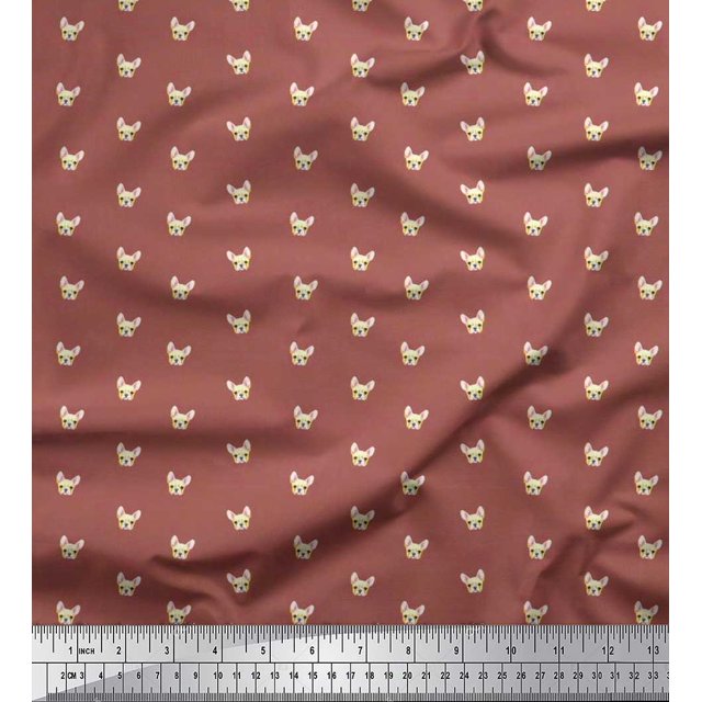 Soimoi Poly Georgette Fabric Puppy Face Dog Fabric Prints By Yard 52 Inch Wide