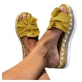 thumbnail image 2 of CAICJ98 Sandales Compensées pour Femmes Sandales Plates pour Femmes Boho Été Élastique Bride Cheville Mignon Confortable Sandale Habillée Chaussures de Plage, Jaune, 2 of 4