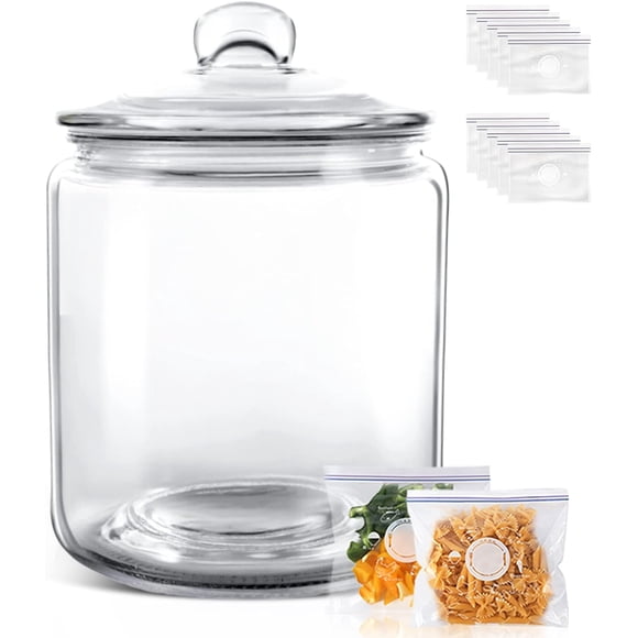 1 Gallon Glass Jar, Glass Cookie Jars with Airtight Lids, Canister Sets for Kitchen Counter, Large Food Storage Containers for Pantry, Flour, Sugar, Cookies, Send 15 Food Storage Bags