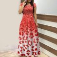 thumbnail image 1 of Robes d'Été Grande Taille pour Femmes 2024 Col Rond Manches Courtes Imprimé Quotidien Décontracté Vintage Bohème Robe Maxi Économisez jusqu'à 65 % de Rabais!, 1 of 5