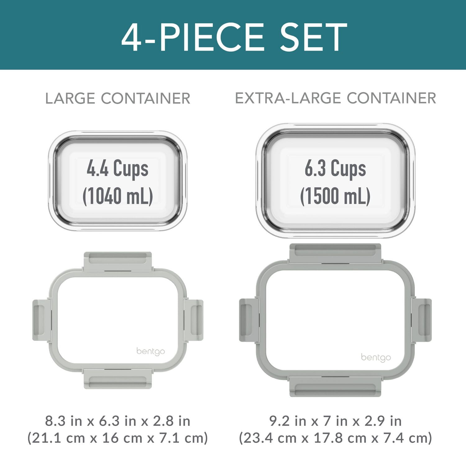 Ensemble de conservation des aliments en verre anti-fuite Bentgo - Paquet de 2 (récipients de 4,4 tasses et 6,3 tasses) - Pebble Beach<br>Modifier