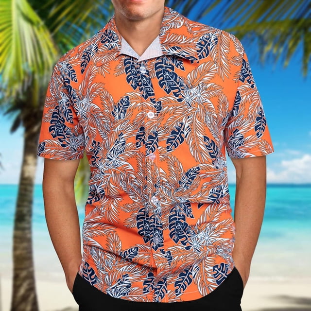 EGNMCR Chemise à Manches Courtes à Col à Revers à Imprimé Hawaïen pour Homme