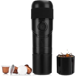 Electric Coffee Maker, USB/Cigarette Lighter Portable Self-Heating Coffee Machine with Reusable Coffee Capsule, Suitable for Car, Home, Office (Black)