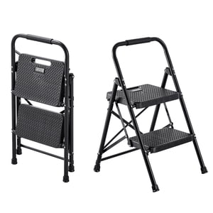 VEVOR 2 Tabouret pliant avec large pédale antidérapante et poignée de confort, léger 600 lbs Capacité Échelle en acier portable, Multi-usage pour la cuisine, la maison, le ménage et le bureau, noir