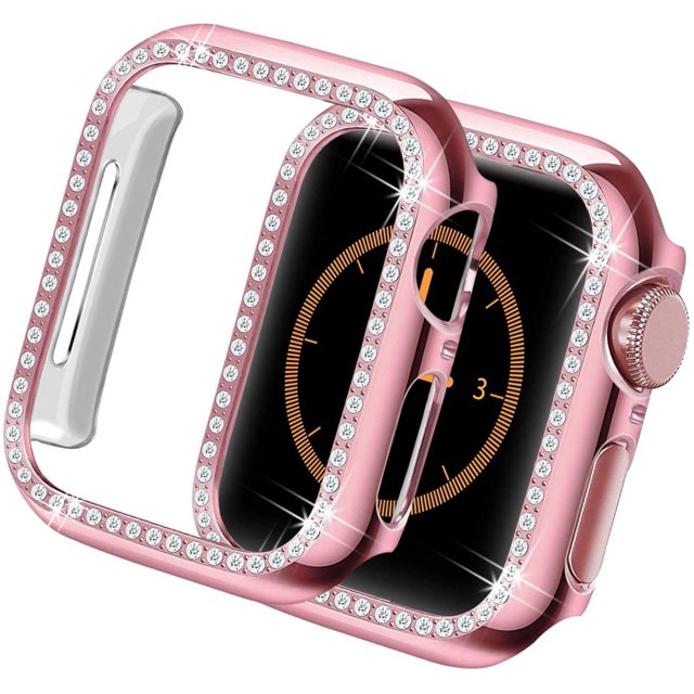 KOMI Compatible for Apple Watch Case 38mm 40mm 42mm 44mm Bling Crystal Diamonds Rhinestone Bumper Cover for Women Girl, Hard PC Protective Frame for iWatch Series 6/5/4/3/2/1/SE/SE2-44mm Pink