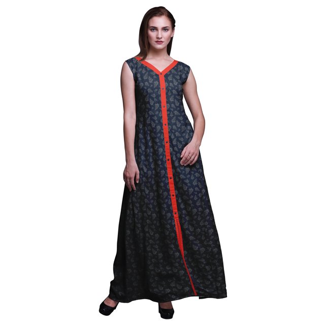 Bimba Feuilles Femmes Col en V Sans Manches Fente avant Décontracté Maxi Imprimé Robe Bohème-Grand