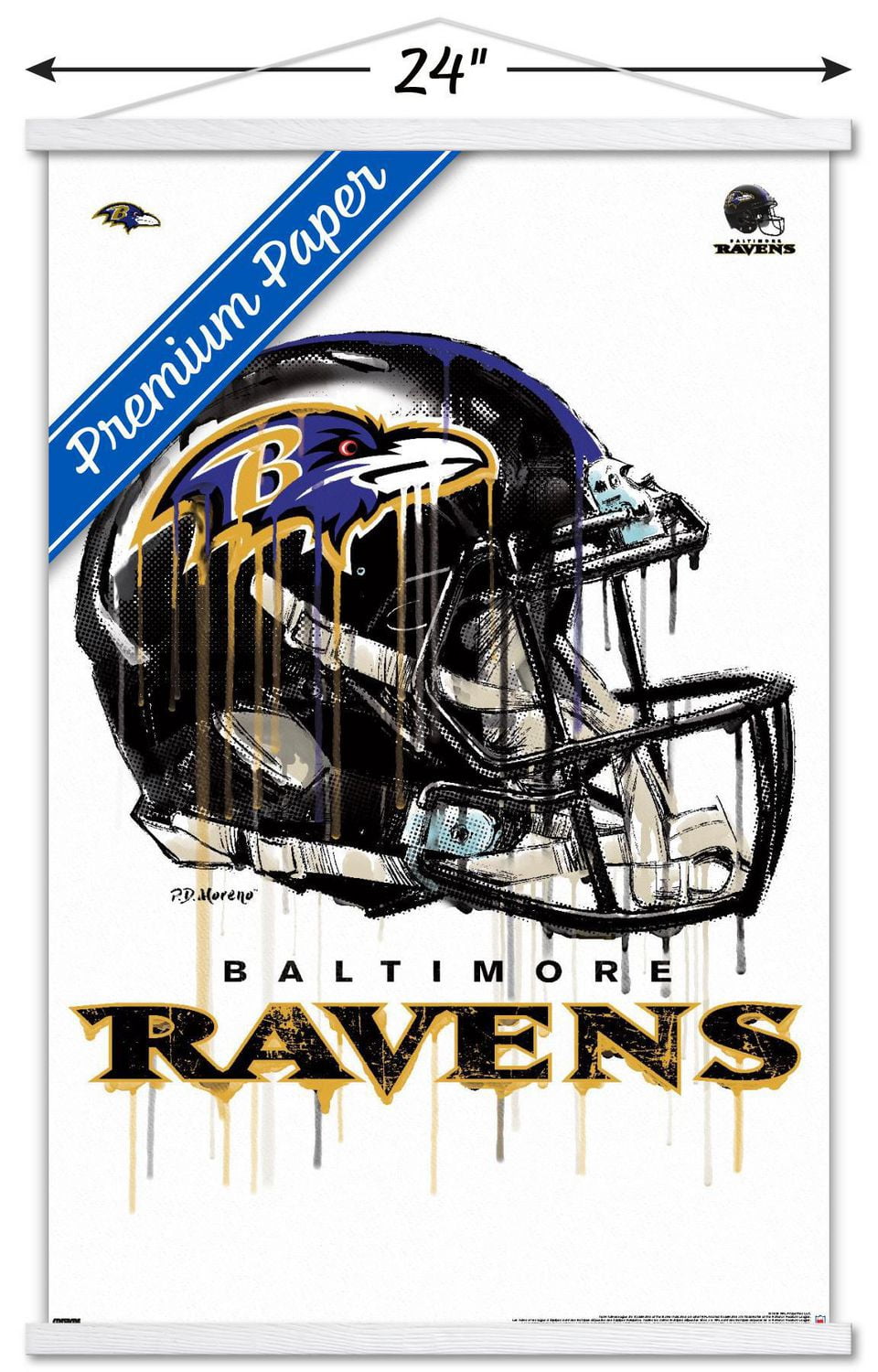 NFL Baltimore Ravens - Drip Helmet 20 Wall Poster with Magnetic Frame