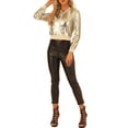 thumbnail image 2 of INSPIRE CHIC Blouson Bomber Court à Paillettes pour Femme à Manches Longues avec Fermeture Éclair pour Fête Abricots TP, 2 of 5