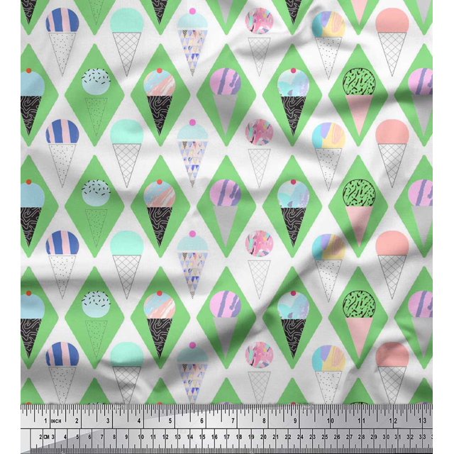 Soimoi Toile de Canevas Lourde Verte Tissu Imprimé Géométrique Art Octogonal 1 Yard 58 Pouces de Large