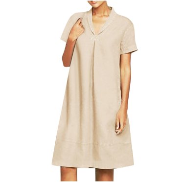 Robes d'Été pour Femmes 2023 Robes pour Femmes Liquidation Robes d'Été Décontractées pour Femmes Col Rabattu Uni Manches Courtes