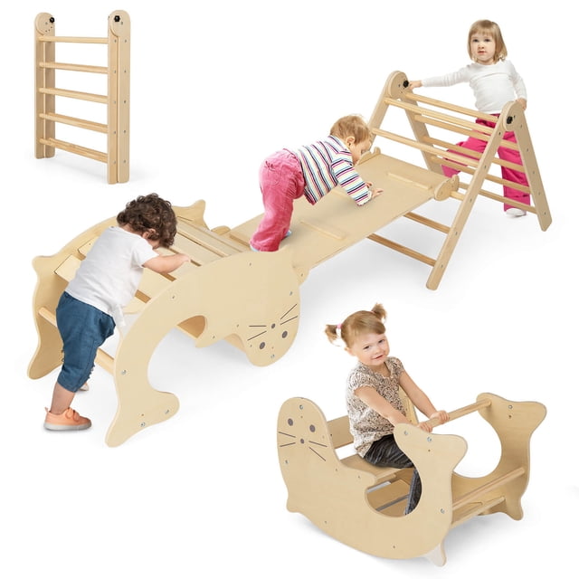 Gymax Jouets d'Escalade Intérieurs 7-en-1 pour Tout-Petits avec Rampe Réversible, Berceuse Otarie