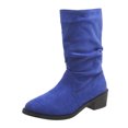 thumbnail image 4 of Dakaela Bottes Western Plissées pour Femmes en Suède Style Cowboy Larges Mi-Mollet Bottillons Bout Rond à Enfiler Chaussures de Marche, 4 of 5