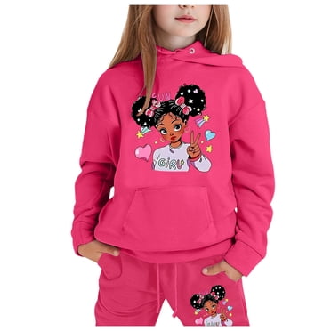 Sunnyoo Big Girls Outfits Cartoon Character Hoodie Jogger Pants Suit Casual Sweatsuit
