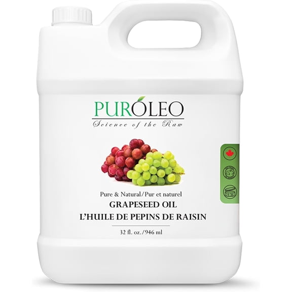 PUROLEO Huile de Pépins de Raisin 32 Fl Oz/946 ml (Emballé au CANADA) / Huile Porteuse Hydratante Pure Huile de massage Huile pour Bébé Huile pour Cheveux Huile pour le Corps Huile pour Bébé Huile pour Soins Capillaires pour Cheveux / Beauté et Bricolage Mélange 100 % Naturel