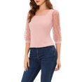 thumbnail image 4 of INSPIRE CHIC Blouse pour Femme à Pois, Encolure Carrée, Maille Semi-Transparente, Manches 3/4, 4 of 6