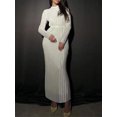 thumbnail image 2 of Faithtur Women's Spring Autumn Long Dress Solid Color Long Sleeve Half High Neck Ruched Tie Up Dress, 2 of 5
