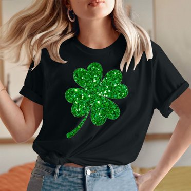 Meichang T-shirts Graphiques pour Femmes, T-Shirts St Patricks Day Verts, Imprimé Trèfle à Quatre Feuilles, Manches Courtes, Col Rond, Hauts Verts, T-Shirt Irlandais Porte-Bonheur, T-Shirts