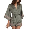 thumbnail image 1 of XZNGL Womens Comfortable And Versatile Lace Stitching Oversized Pajamas Pajama Skirt With Belt, 1 of 1