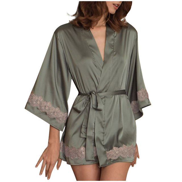 XZNGL Womens Comfortable And Versatile Lace Stitching Oversized Pajamas Pajama Skirt With Belt