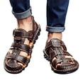 thumbnail image 1 of Summer Mens Leather Sandals Flats Beach Walking Non-SlipSoft Bottom Casual Shoes, 1 of 9