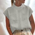 thumbnail image 2 of Birdeem Womens Spring Summer Solid Color Casual High Neck Top Cotton Linen Lace Blouses, 2 of 6