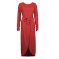 thumbnail image 3 of LSLJS Robe Décontractée pour Femmes à Col Rond, Taille Haute, Bandage, Couleur Unie, Fendue, Robe de Bal, 3 of 3