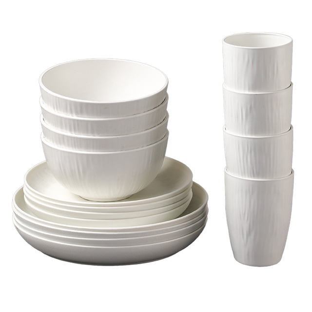 Plastic Dinnerware Set 16 Piece Includes 8 Plates 4 Bowls 4 Cups Microwave Safe Dishwasher Safe For Kitchen Use