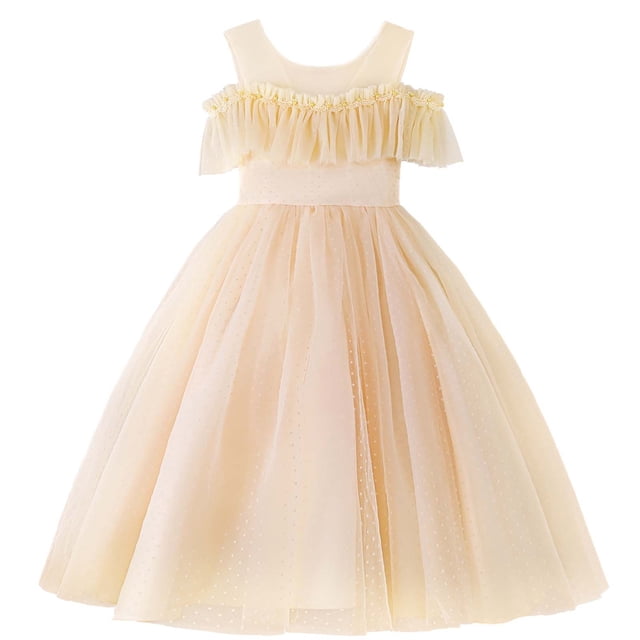 Robe de Princesse pour Filles Robe Sans Manches à une Épaule Robe de Princesse à Fleurs en Maille à Pois