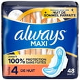 thumbnail image 2 of Always Maxi Overnight Pads with Wings for Women, Size 4, Overnight Absorbency, Unscented48 count, 2 of 17