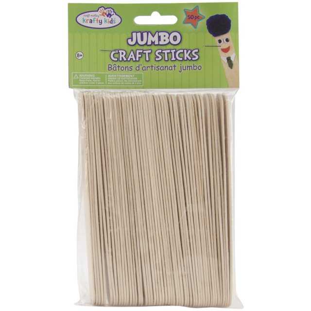 Krafty Kids Jumbo Craft Sticks-Natural 6" 50/Pkg