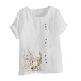 thumbnail image 4 of Liquidation d'Économies! BEFOKA Hauts pour Femmes Grande Taille en Liquidation, Blouse T-shirt d'Été Décontractée pour Femmes, T-shirt Blouse Décontracté pour Femmes en Lin à Col Rond Imprimé à Manches Courtes avec Boutons, 4 of 4