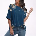 thumbnail image 4 of Pisexur Hauts d'Été pour Femmes Mode Décontractée Manches Courtes Col Rond T-Shirts Confortables Amples Surdimensionnés Imprimé Floral Blouses Hauts Mode T-Shirts Imprimés Graphiques Grande Taille Tops de Sortie P-5TG, 4 of 7