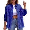 thumbnail image 2 of Birdeem Veste en Denim Décontractée pour Femmes à Manches Longues, Ample, à Boutons, avec Franges et Trous, 2 of 5