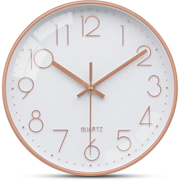 Rose Gold Wall Clock - 12 Inch Silent Non-Ticking Analog Clock, Battery Operated for Kitchen, Home, Office and School Decor