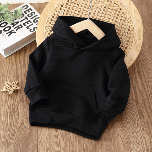 PatPat Chandails à Capuchon pour Tout-Petits Garçon/fille, Couleur Unie Texturée, Noir, 5-6T, Liquidation
