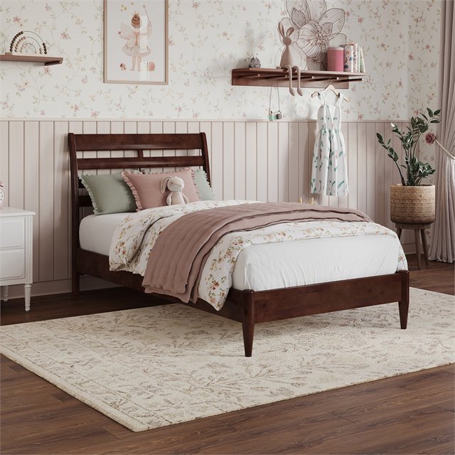 Lit Plateforme Bas en Bois Savannah Simple en Noyer