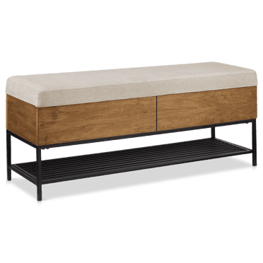 Bouclair Banc de Rangement en Tissu Taupe, Bois et Métal avec Étagère à Chaussures