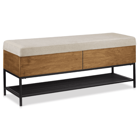 Bouclair Taupe Fabric Wood and Metal Storage Bench with Shoe Rack