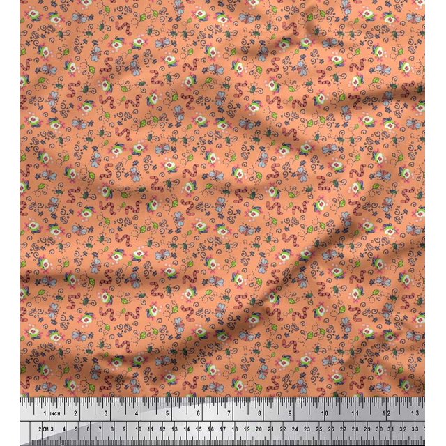 Soimoi Cotton Poplin Fabric Earthworm,Fruit & Insect Decor Fabric Printed Yard 56 Inch Wide